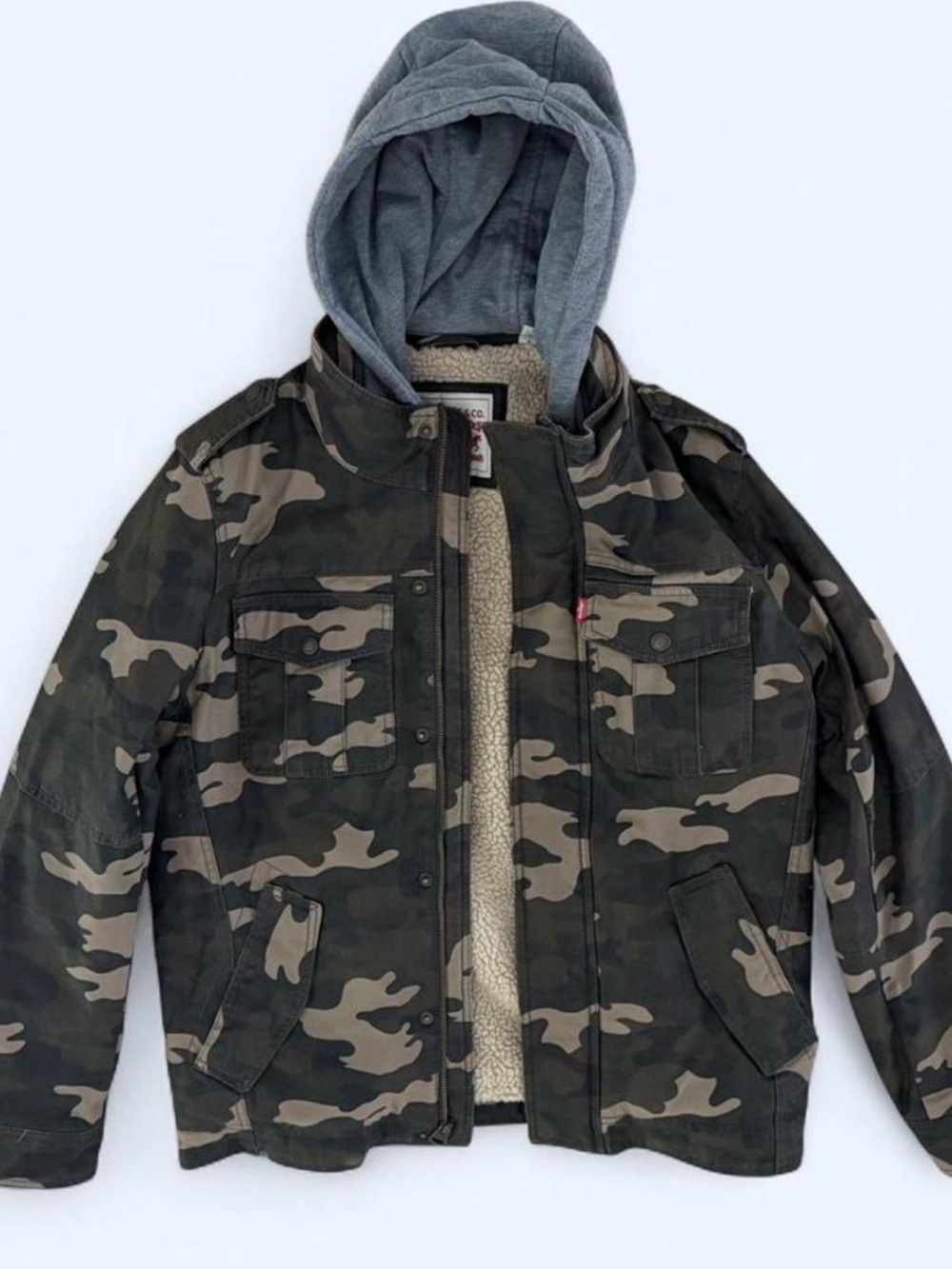Levi's Camouflage Trucker Jacket with Gray Removable Hood